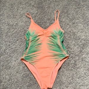 Xhilaration Pink Palm Frond One Piece Bathing Suit